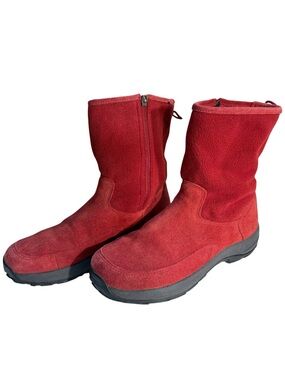L.L. Bean Women's Red Suede Mid-Calf Zip Winter Boots 9.5